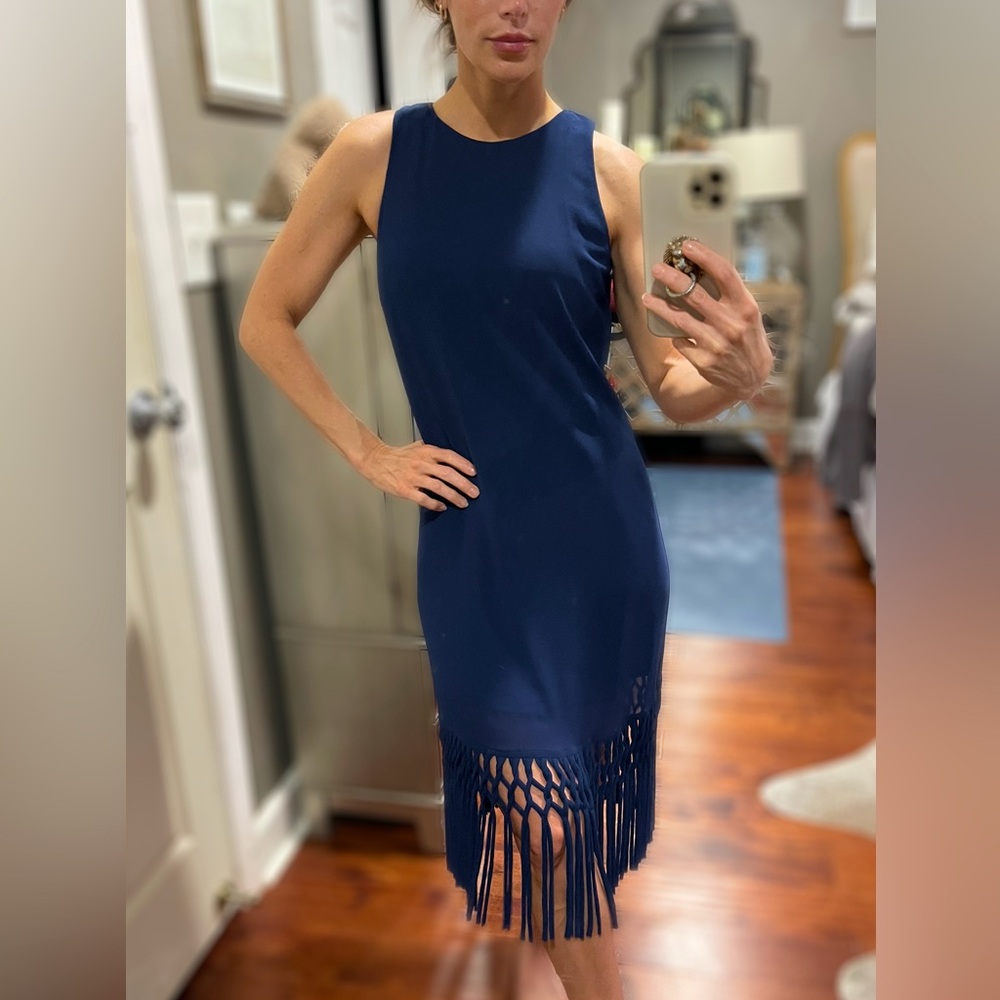 Fab’rik navy blue fringe shift dress